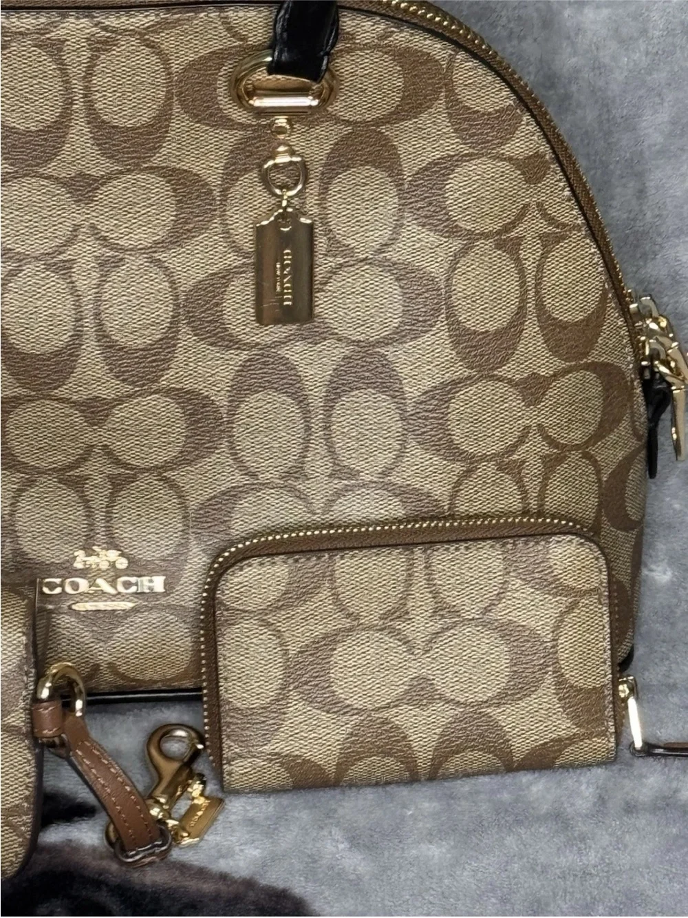 Coach Katy Signature Tan Satchel w/Small Wallet & Attachable Eyeglass Case